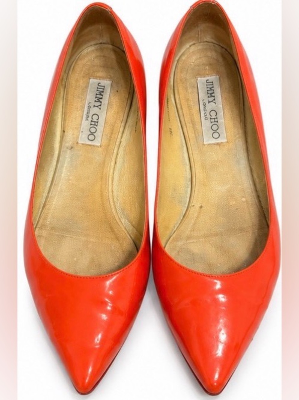 Jimmy Choo Orange Patent Leather Pointed Toe Flats EU 38 Made in Italy